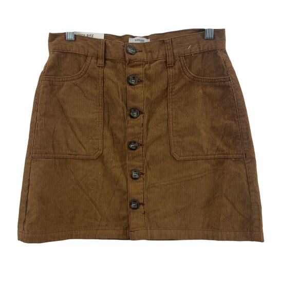 Kensie Brown Cotton Corduroy Button Up Denim Mini Skirt Size 6 Preowned - Picture 1 of 5
